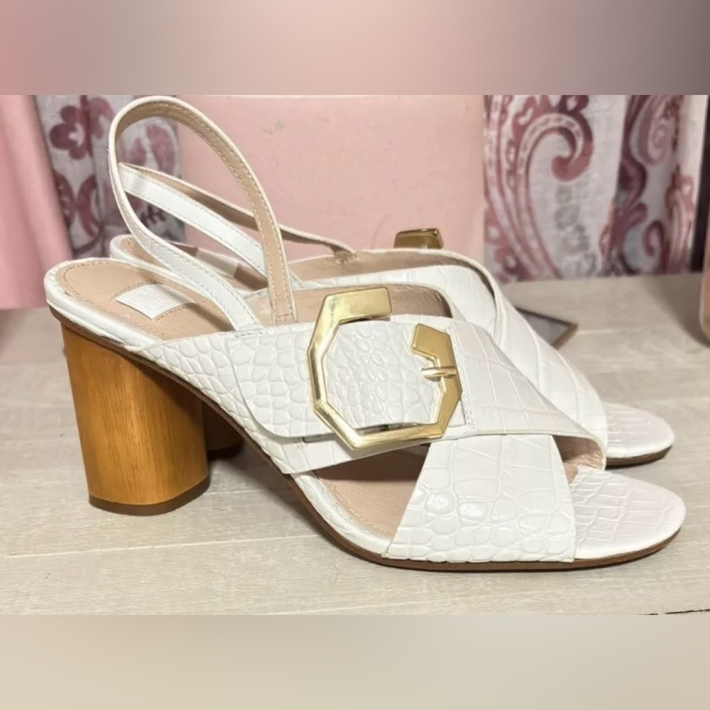 Louise et Cie White Croc-Embossed Women's Heel Sandals-US Size 8
